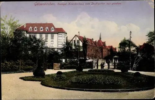 Ak Gelsenkirchen im Ruhrgebiet, Ev. Krankenhaus, Stadtgarten