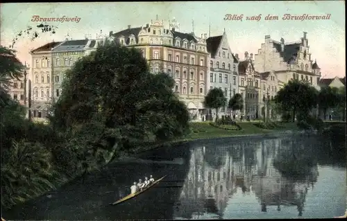 Ak Braunschweig in Niedersachsen, Blick nach dem Bruchtorwall, Ruderboot