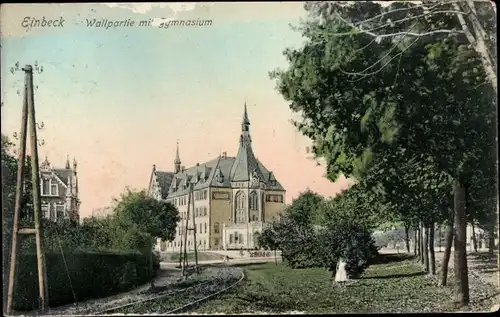 Ak Einbeck in Niedersachsen, Wallpartie, Gymnasium