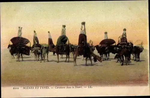 Ak Scenes et Types, Caravane dans le Desert, Kamele, Maghreb