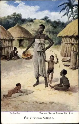 Ak Afrika, An African Village, Kinder, Hütten