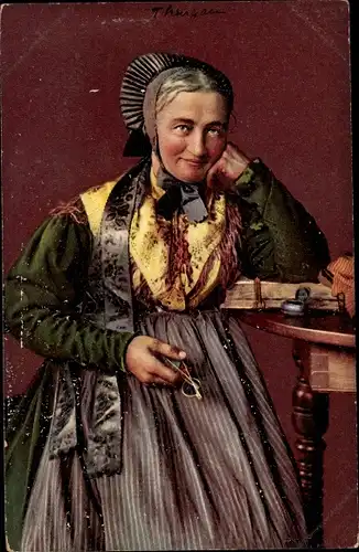 Ak Bauernfrau aus dem Kt. Thurgau Schweiz, Landestracht
