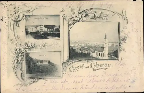 Ak Oberau Oberbayern, Kirche, Gasthof zur Post