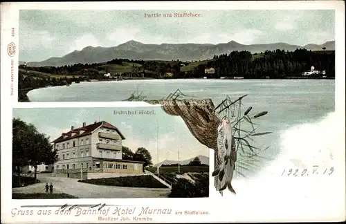 Ak Murnau am Staffelsee, Bahnhof Hotel, Seepartie