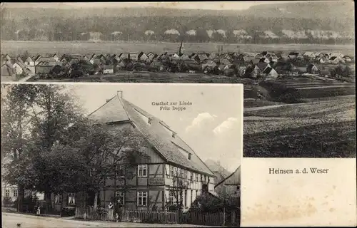 Ak Heinsen an der Weser Niedersachsen, Gasthof zur Linde, Totalansicht der Ortschaft