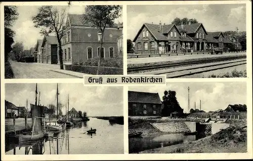 Ak Rodenkirchen in Oldenburg Stadland, Bahnhof, Gleisseite, Ortsansichten