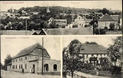 Ak Sommersdorf Sachsen Anhalt, Villa J. Hosang, Geschäftshaus, Totalansicht der Ortschaft