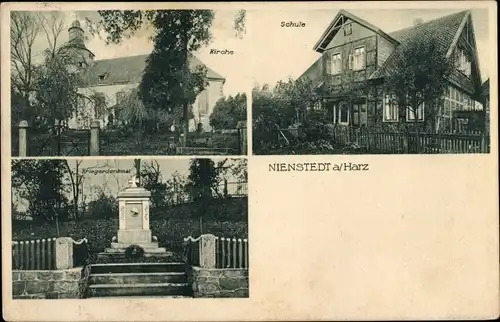 Ak Nienstedt Osterode am Harz, Schule, Kirche, Kriegerdenkmal