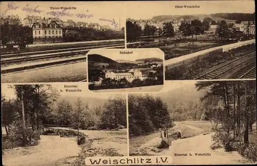 Ak Weischlitz im Vogtland, Bahnhof, Unter und Ober Weischlitz, Elstertal, Bahnhof, Schienen