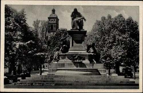 Ak Schweinfurt in Unterfranken Bayern, Rückert Denkmal, Rathaus