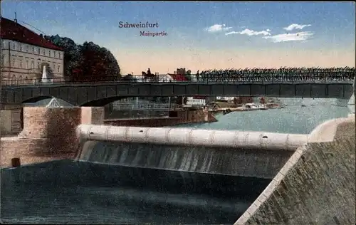 Ak Schweinfurt in Unterfranken Bayern, Mainpartie, Wehr