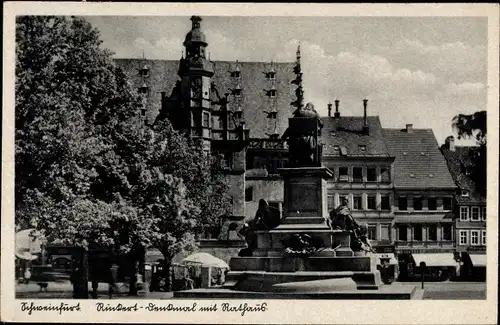 Ak Schweinfurt in Unterfranken Bayern, Rückert Denkmal, Rathaus