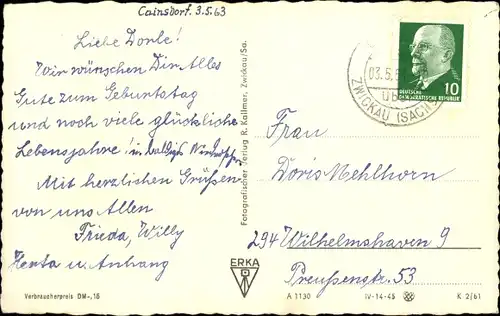 Ak Cainsdorf Zwickau in Sachsen, Teilansicht Stadt