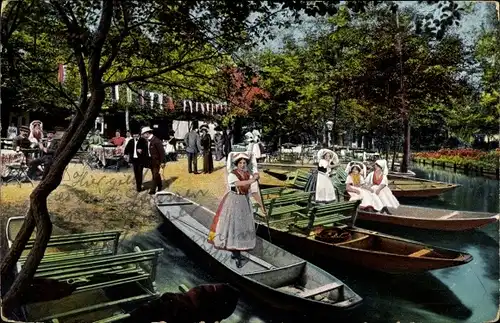 Ak Lehde Lübbenau im Spreewald, Kahn, Trachten, Restauration Zum fröhlichen Hecht