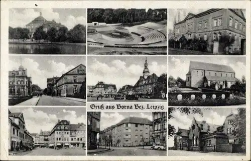 Ak Borna Sachsen, Straßenansichten, Marktplatz, Rathaus, Freilichtbühne