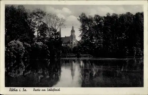 Ak Rötha in Sachsen, Partie am Schlossteich