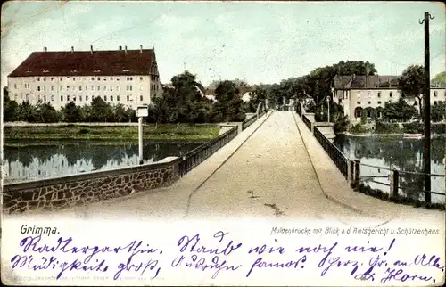 Ak Grimma in Sachsen, Muldenbrücke mit Blick auf das Amtsgericht u. Schützenhaus