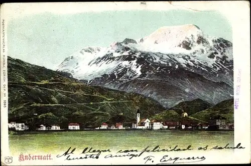 Ak Andermatt Kanton Uri, Panorama mit Stadt und Gemsstock