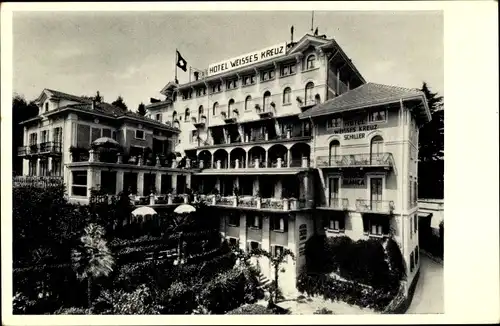 Ak Lugano Kt. Tessin Schweiz, Hotel Weißes Kreuz, Inh. J. Bisinger, Schiller, Garten