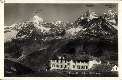 Ak Zermatt Kanton Wallis, Hotel Riffelberg, Bergpanorama, Dent Blanche, Gabelhorn, Wellenkuppe