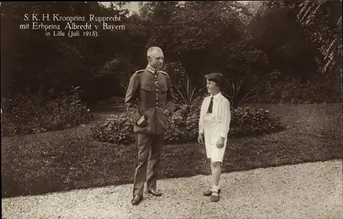 Ak Lille, Kronprinz Rupprecht von Bayern mit Erbprinz Albrecht, Portrait 1915