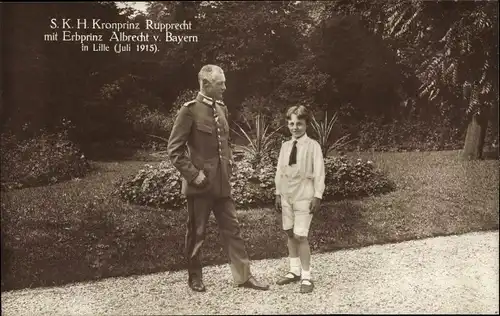 Ak Lille, Kronprinz Rupprecht von Bayern mit Erbprinz Albrecht, Portrait 1915