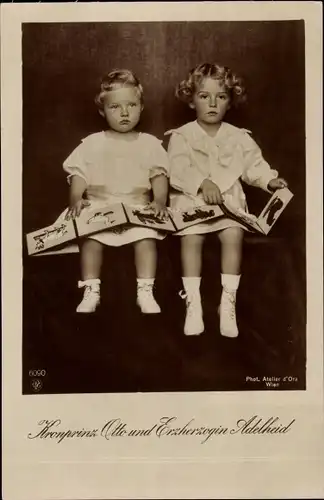 Ak Kronprinz Franz Joseph Otto und Erzherzogin Adelheid, Kinder von Kaiser Karl I.
