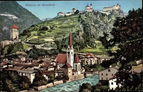 Ak Klausen Chiusa Südtirol, Blick auf Ort und Kloster Säben