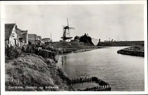 Ak Zierikzee Zeeland, Gezicht op Bolwerk, Molen