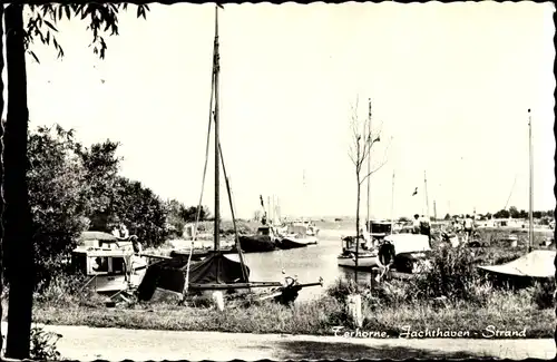 Ak Terhorne Terherne De Fryske Marren Friesland Niederlande, Jachthaven, Strand