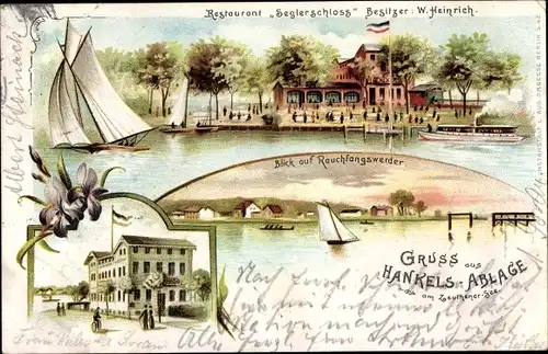 Litho Zeuthen in der Mark, Restaurant Seglerschloss, Hankels Ablage, Rauchfangswerder