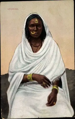 Ak Negresse, Portrait einer Afrikanerin mit Schmuck