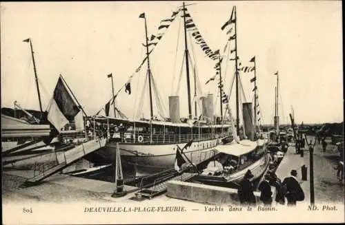 Ak Deauville La Plage Fleurie Calvados, Yachts dans le Bassin