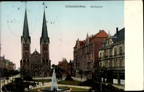 Golden Windows Leuchtfenster Ak Buer Gelsenkirchen im Ruhrgebiet, Moltkeplatz, Kirche