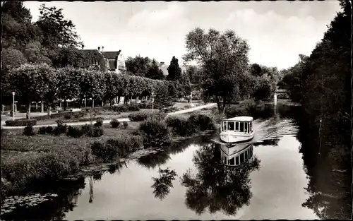 Ak Bad Kissingen Unterfranken Bayern, Motorboot auf der Saale
