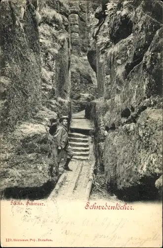 Ak Hohnstein Sächsische Schweiz, Schwedenlöcher, Aufgang, Wandern, Berg