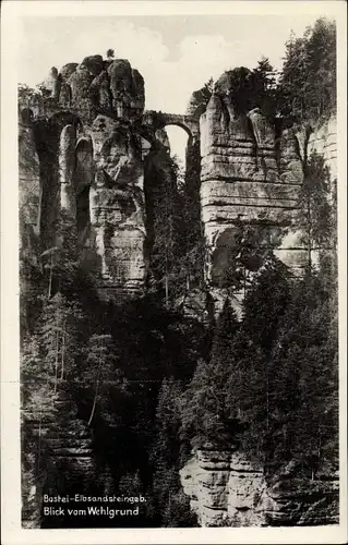 Ak Lohmen Sächsische Schweiz, Bastei vom Wehlgrund gesehen