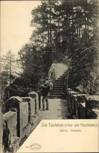 Ak Wehlen an der Elbe Sachsen, Teufelsbrücke am Hockstein