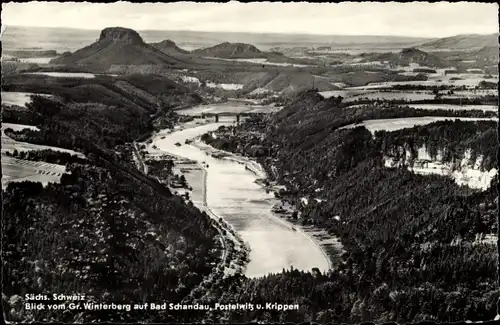 Ak Bad Schandau Sächsische Schweiz, Blick v. Gr. Winterberg, Ort, Postelwitz u. Krippen