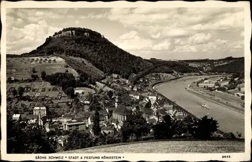 Ak Königstein an der Elbe Sächsische Schweiz, Blick zur Festung, Ort, Umgebung