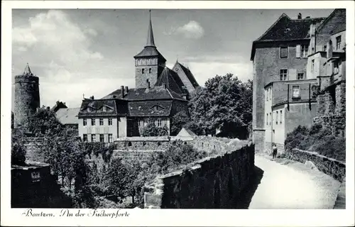 Ak Bautzen in der Oberlausitz, An der Fischerpforte, Michaeliskirche, alte Wasserkunst