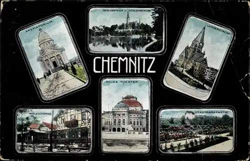 Ak Chemnitz Sachsen, Theater, Krematorium, Waldschänke