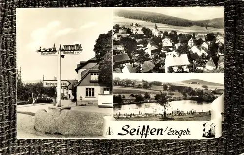 Ak Seiffen im Erzgebirge, Panorama, Teich, Verkehrschilder