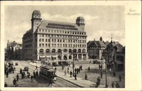 Ak Essen im Ruhrgebiet, Hotel Handelshof, Straßenbahn Linie 8