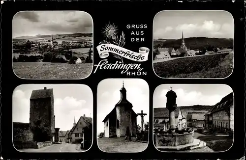 Ak Fladungen in der Rhön Unterfranken, Ort, Kirche, Brunnen, Straßenpartie