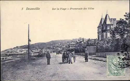 Ak Deauville Calvados, sur la Plage, Promenade des Villas