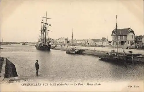 Ak Courseulles sur Mer Calvados, le port à marée haute, Segelschiffe