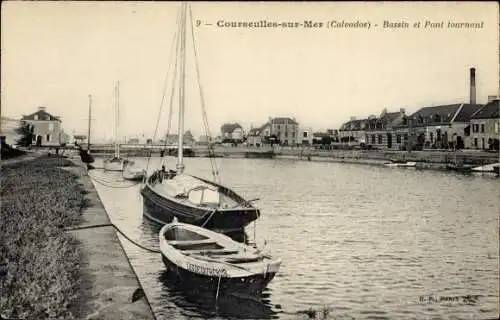 Ak Courseulles sur Mer Calvados, Bassin et pont tournant