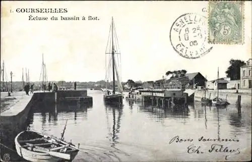 Ak Courseulles sur Mer Calvados, écluse du bassin à flot