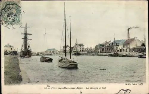 Ak Courseulles sur Mer Calvados, le Bassin à flot, Segelschiffe